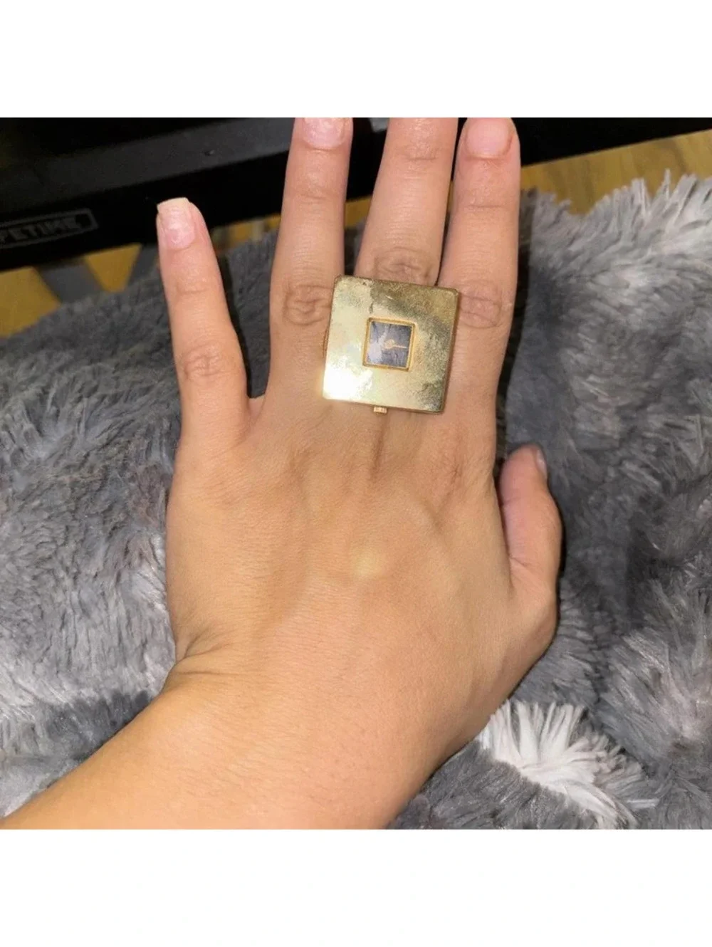 Sheffield Ring Watch Women OS Gold Excellent Vintage Square Japan Movt Rare